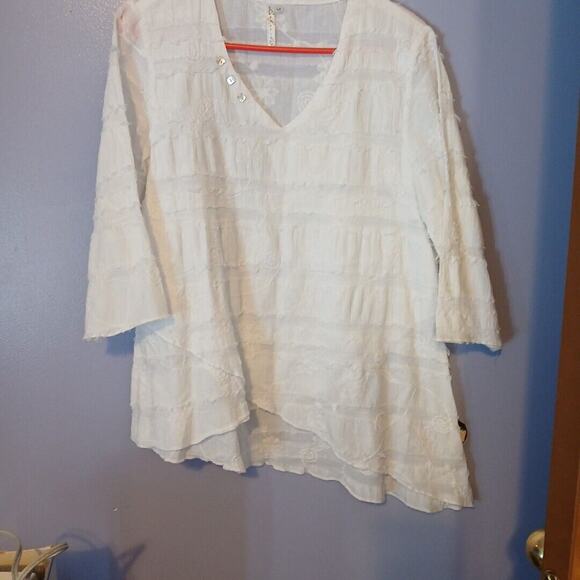 Lulu-B Shirt Womens M Medium White 3/4 Sleeve V-Neck Hippy,Boho - Picture 8 of 9